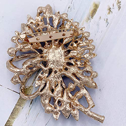SELOVO Big Large Flower Bow Brooch Scarf Decoration Brooch Pin Gold Tone - color: blue