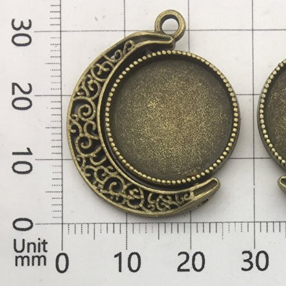 10 Sets Fit 18mm Moon Rotation Double Side Round Blank Bezel Pendant Trays Base Cabochon Settings Trays Pendant Blanks Jewelry Making DIY Findings (M133) - color: M133