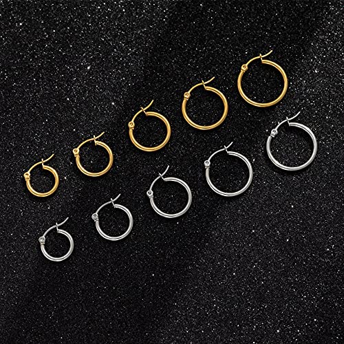 5-10 Pairs Small Gold Silver Hoop Earrings for Women, Stainless Steel Earrings Set Mens Lightweight Thin Hypoallergenic Small Hoops Set - style: 10pcs-Gold+Silver-2