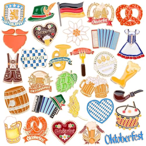 SANNIX 60Pcs Oktoberfest Pins, Bavarian Label Pins for Backpacks, 30 Styles | Beer Festival Brooch, Oktoberfest Party Favors, Badges for Clothes Bags Hats Accessories - style: Oktoberfest Pins