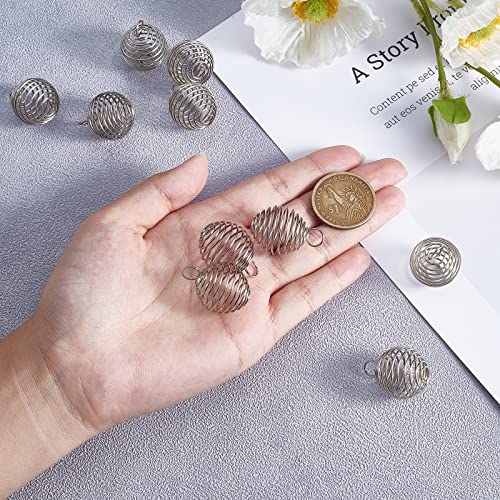 LiQunSweet 10 Pcs Stainless Steel Round Wire Pendants Spiral Wrap Around Bead Cage Stone Holder Charm for Jewelry Making DIY Findings - color: Stainless Steel Cage_20mm