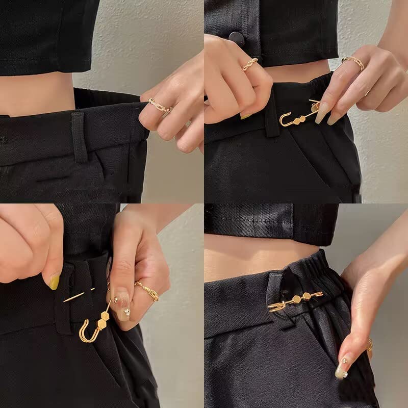 9 Pcs Fashion Pearl Brooch, Safety Pins for Clothes Sweater Shawl Clips Faux Pearl Rhinestones Brooches for Women Pants Extender Safety Pins - color: Gold