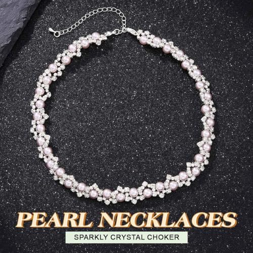 JEAIRTS Pearl Rhinestone Choker Necklace Sparkly Collar Jewelry for Women | Trendy pearls chokers,bling crystal formal prom wedding necklaces