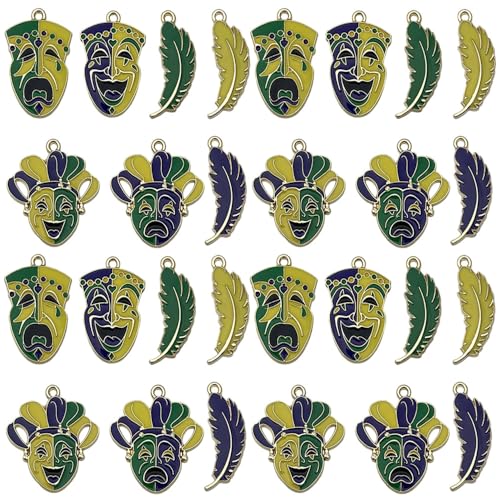 Youdiyla 21pcs Alloy enamel Martini Grasse Carnival Mardi Gras set Pendant Jewelry Making DIY Keychain Earrings Pendant Various Design Charms for Jewelry Making Bracelets Necklace (SN1095) - color: SN1095