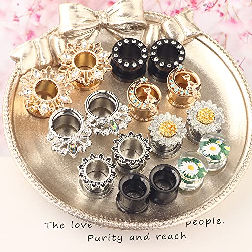 Suotarn 8 Pairs Ear Gauges For Women Black Internally Flare Earrings Plugs Gauges For Ear Stainless Steel Plug Tunnel Piercing Stretcher Kit 00g 0g-5/8'' inch - color: 12mm=1/2''