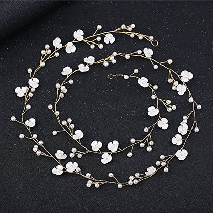 BEAYFILY Bridal Wedding Hair Vine,Extra Long Pearl and Crystal Beads Bride Head Piece,Silver Hair Accessories for Women and Girls (Golden) - color: Golden