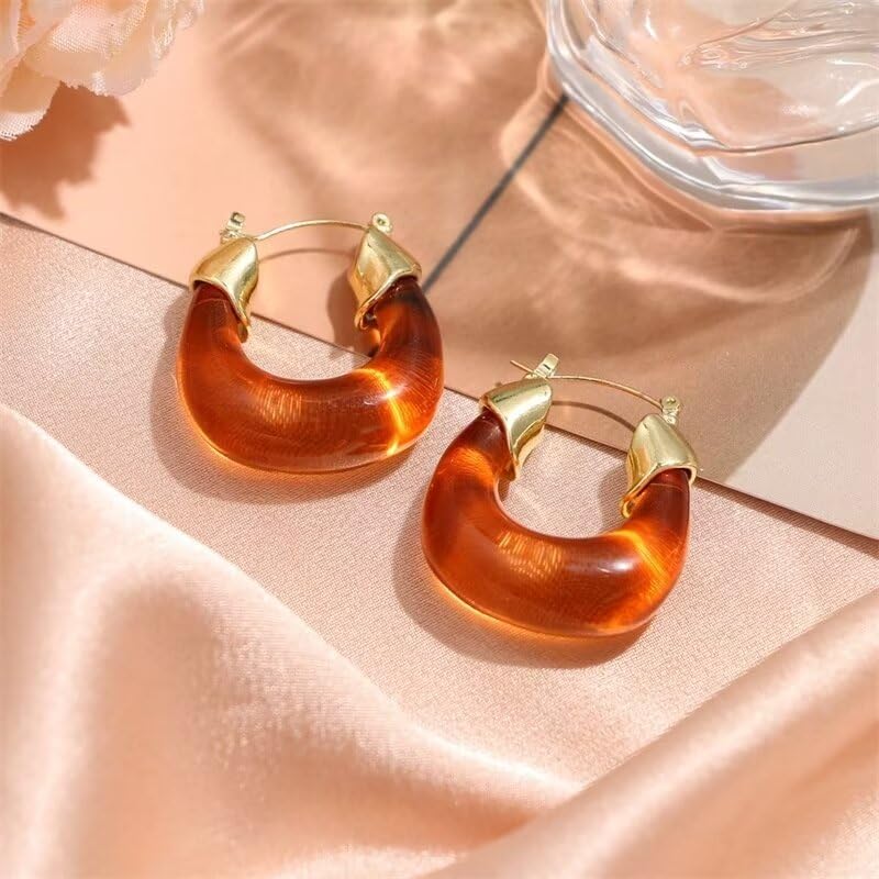 Resin Chunky Hoop Earrings Geometric U-shaped Summer Acrylic Earrings Vintage Fashion Earring Jewelry For Women - Orange