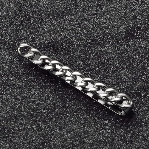 Mens Chain Tie Clips For Men Unique Silver Black Gold Tie Bar Round Stainless Steel Tie Clip - style: BLACK