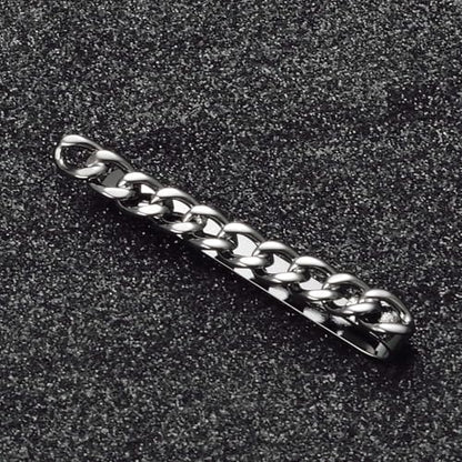 Mens Chain Tie Clips For Men Unique Silver Black Gold Tie Bar Round Stainless Steel Tie Clip - style: BLACK