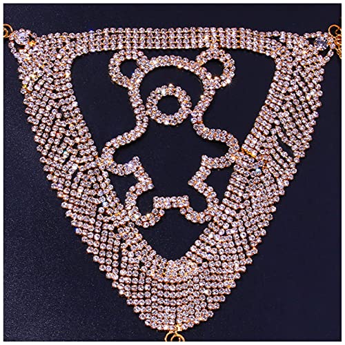 Women Sexy Rhinestone Waist Body Chain Bikini Thong Panties Crystal Body Chain Jewelry (Gold) - color: Bear