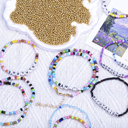 2000pcs Glass Seed Beads Bulk, 4mm 6/0 Mini Pony Spacer Small Individual Color Seed Beads for DIY Bracelet Necklaces Wrist Jewelry Making, Gold - color: Gold