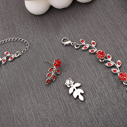 Austrian Crystal Rhinestone Choker Necklace Dangle Earring Link Bracelet Jewelry Set for Brides Bridesmaid Prom Costume Accessories for Women - color: En001-Siam-Platinum Plated