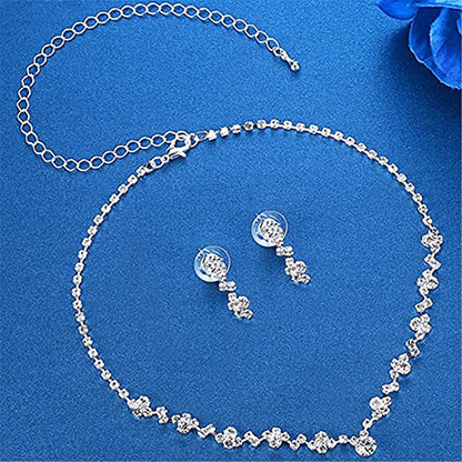 Silver Bridal Earrings and Necklace Set, Crystal Wedding Jewelry Set Gifts for Women