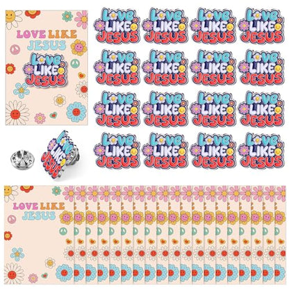 Sayglossy 30 Sets Love Like Jesus Pins on Card Bulk Religious Groovy Jesus Pins Gifts Christian Enamel Lapel Pin with Card for Man Women Church Home Classroom Sunday School Party Supplies Gift - style: Love Like Jesus
