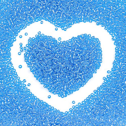 2mm Glass Seed Beads Bulk, Blue with Silver 12/0 Tiny Round Seed Bead, Small Mini Pony Craft Beads for Bracelet Necklace Wrist Jewelry Making Beading Weaving DIY Crafts Supplies - color: Blue with Silver