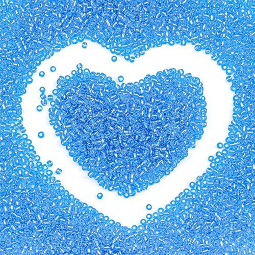 Legefo 4mm Glass Seed Beads Bulk, Blue with Silver 6/0 Small Mini Pony Seed Beads, Tiny Round Craft Bead for Bracelet Necklace Wrist Jewelry Making Beading Weaving DIY Crafts Supplies, 1000pcs - color: Blue with Silver
