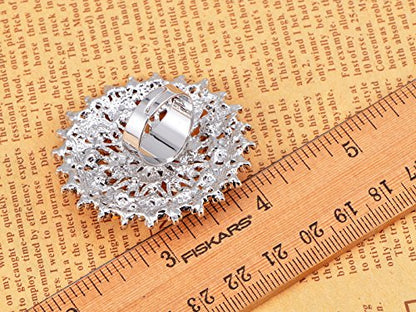 Alilang Adustable Silver Blue Purple Iridescent Crystal Rhinestones Snowflake Flower Floral Ring - color: Pink