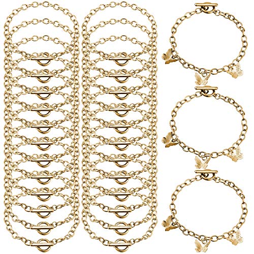 Hicarer 24 Pieces Bracelet Chains Bulk with Ot Toggle Clasp Alloy Link Chains DIY Jewelry Making Bracelets for Women DIY Jewelry Valentine's Crafts Supplies(Gold) - color: Gold