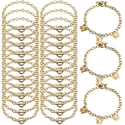 Hicarer 24 Pieces Bracelet Chains Bulk with Ot Toggle Clasp Alloy Link Chains DIY Jewelry Making Bracelets for Women DIY Jewelry Valentine's Crafts Supplies(Gold) - color: Gold