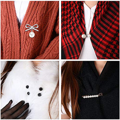 Jetec 8 Pieces Women Brooch Pins Sweater Shawl Clips Scarf Collar Pin Faux Pearl Brooch Pins, Safety Pin for Women Girls Clothing Costume Accessory Wedding Party Decor, Differ Styles