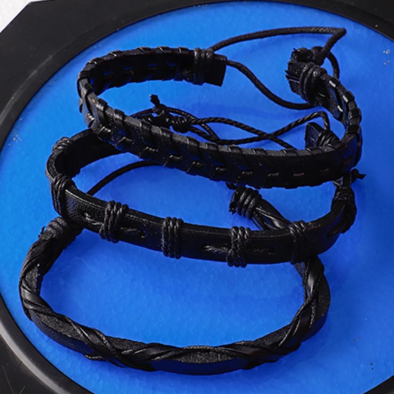6Pcs Men Braided Leather Bracelet Black Punk Rock Skull Bracelet - color: B: Black