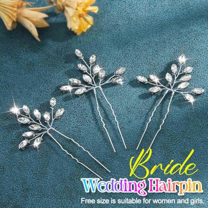 Heread Crystal Bride Wedding Hair Pins Rhinstones Bridal Hair Accessories Head Piece for Women and Girls (Pack of 3) - color: A Silver