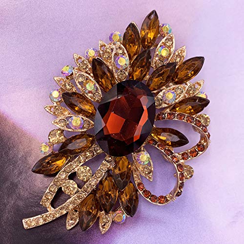 SELOVO Big Large Flower Bow Brooch Scarf Decoration Brooch Pin Gold Tone - color: brown