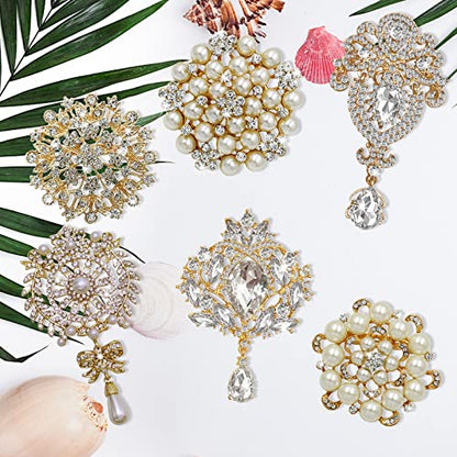 Rhinestone Brooches Crystal Brooch Pins, Pearl Crystal Wedding Bouquet kit Set - color: Gold-Classic Kit-6pcs