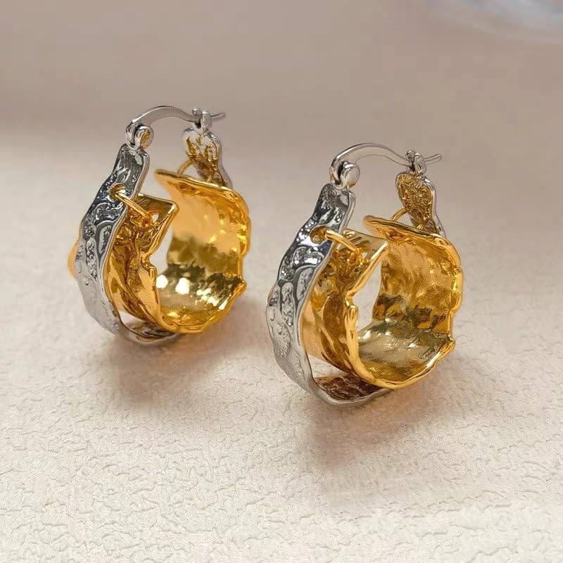 Milan Chiva 14K Gold Plated Small Huggie Dangle Earrings | Lightweight Trendy Heart Dainty Jewelry Hypoallergenic Chunky Gold Hoops Earrings Jewelry Mothers Day Gift for Women - color: D-White Gold