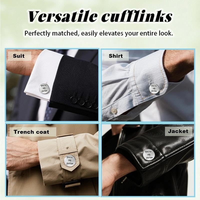 Silver Cufflinks for Men Wedding Engagement Gifts for Him Cuff Links 2Pcs Round Stainless Steel Engraved Cufflink for Shirt - color: You're My Person