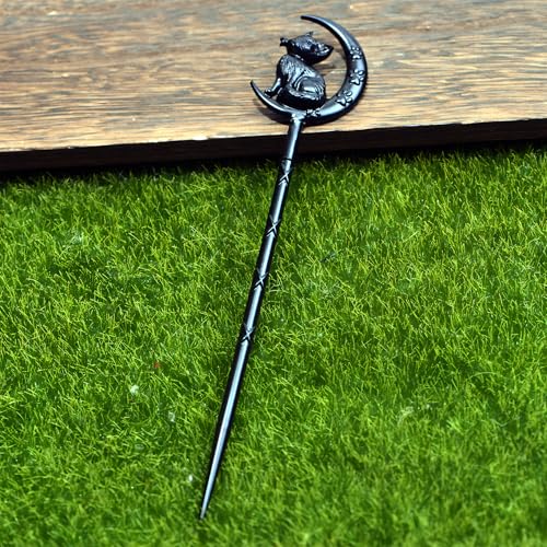 2PCS Retro Halloween Hair Sticks For Women Black Gothic Witch Moon Cat Hairpin Hair Styling Pins (CAL1) - color: CAL1