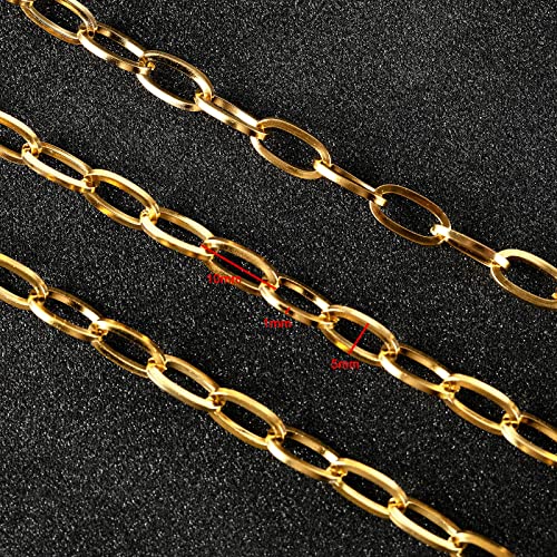 16.4 Feet Gold Plated Link Chain for Jewelry Making Stainless Steel Oval Paperclip Chain Bulk with Jump Rings Lobster Clasps for Jewelry Bracelet Necklace Choker Making Supplies - color: Gold Oval
