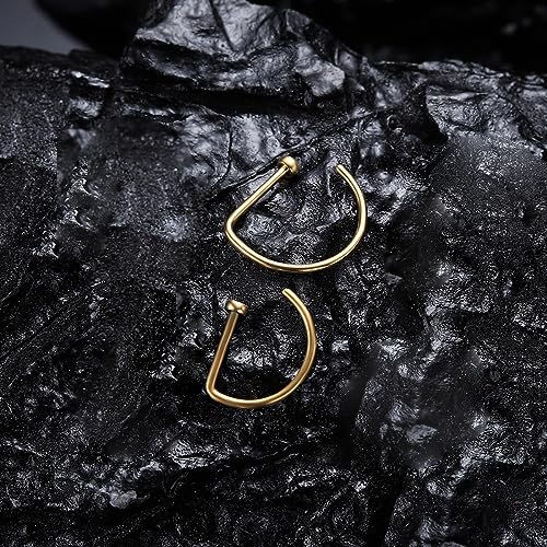 VOJO G23 Titanium 20G Nose Rings Hoops L Shaped Screw Nose Studs Diamond Small Piercing Jewelry for Women Men - color: D Nose Hoop Gold,20G 8mm+10mm