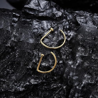VOJO G23 Titanium 20G Nose Rings Hoops L Shaped Screw Nose Studs Diamond Small Piercing Jewelry for Women Men - color: D Nose Hoop Gold,20G 8mm+10mm