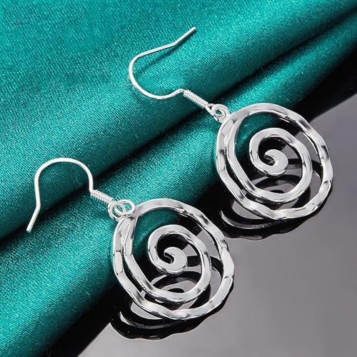 3 Circles Silver Hoop Earrings Necklace Set for Women Geometric Jewelry Set | 925 Silver Hypoallergenic Small Hoop Circle Geometry Textured Finish Minimalist Style Comfortable Wear - style: Vortex Hoop