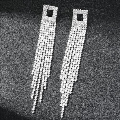 Rhinestone Tassel Earrings Sparkly Long Fringe Crystal Chandelier Dangle Drop Earrings Wedding Party Prom Earrings Premium Iridescent Earrings Wedding Party Jewelry Gifts for Women - color: Silver4