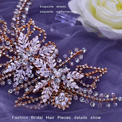 Women's Handmade Rhinestone Wedding Head Pieces | Crystal Bridal Hair Clips, Silver & Gold Wedding Party Hair Accessories - color: Gold