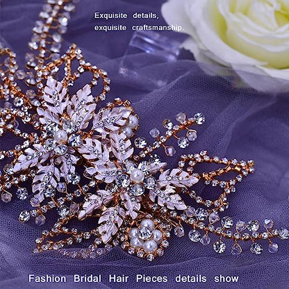 Women's Handmade Rhinestone Wedding Head Pieces | Crystal Bridal Hair Clips, Silver & Gold Wedding Party Hair Accessories - color: Gold