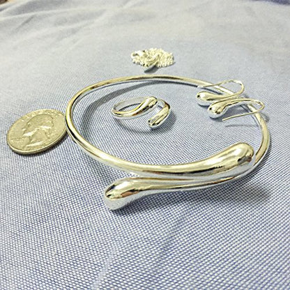 MA&SN AMOR SPES 4 Pieces Jewelry Set S925 Sterling Silver Water Drop Shape Earrings Bangle Necklace Ring Women Girl Gift