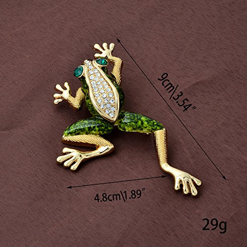 Vintage Gold Tone Crystal Green Enamel Frog Brooch Pin Lucky Symbol Animal Pin