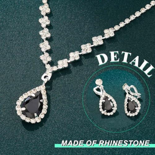 JAKAWIN Clip On Earrings and Necklace Set Silver Rhinestone Jewelry Sets - color: 3 Black