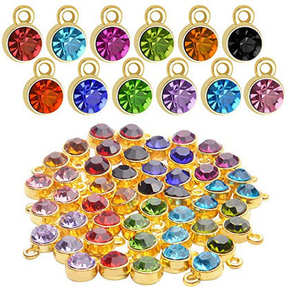 Aylifu Crystal Birthstone Charms, 48pcs DIY Round Beads Pendant with Rings Handmade Crystal Charm for Necklace Bracelet Earring Jewelry Making, 10x7mm, 12 Colors