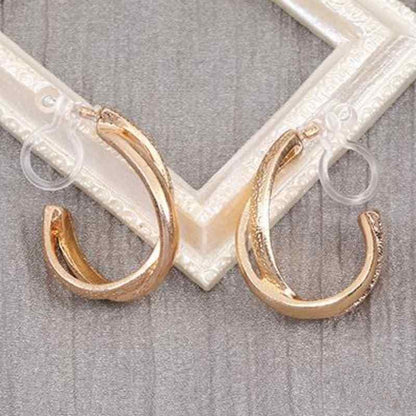 Hoop Invisible Clip On Earrings for Women Not Pierced Gold Small Twisted Hoop Comfortable Silver Large Clip On Earrings - color: Textured Cross Hoop Gold