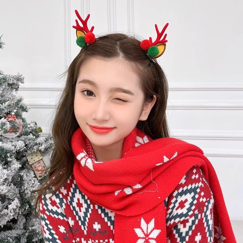 Christmas Antler Hair Clips Christmas Red Green Hairball Hair Clip for Women Christmas Ears Hair Clips Christmas Hairband Christmas Hairpins Hair Clips Christmas Clips Hair Clips Accessories 2Pack - color: Red Green Ball