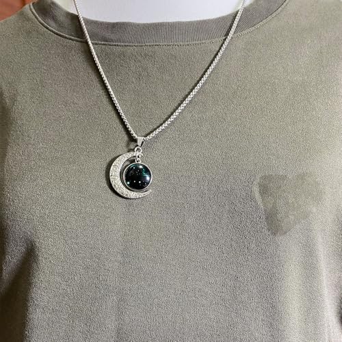 Stainless Steel Mens Necklace 12 Zodiac Moon Galaxy Pendant Necklace,22.8 Inch Stainless Steel Chain, 1.13 Inch Aries/Pisces Celestial Crescent Moon Star Sign Charm Jewelry - style: Sagittarius（11.23-12.21）