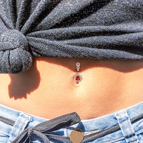 LEE&RO Belly Button Ring Dangle Stainless Steel Belly Rings 14G Belly Button Piercing Cute Navel Ring Belly Piercing Jewelry - style: 8Pcs-Red