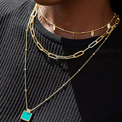 FRUMOS Dainty Layered Choker Necklace 18k gold Plated Y Pendant Commemorative coin Necklace Multilayer Bar Disc Necklace Adjustable Layering Choker Necklaces fashion jewelry for Women Girls - color: Gold leaf short chain