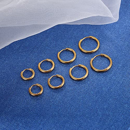 316L Surgical Stainless Steel Small Hoop Earrings 8mm 10mm 12mm 14mm Hypoallergenic Huggie Hoop Earrings Helix Lobes Hinged Sleeper Earrings Cartilage Piercings - color: F: Gold (Diameter 8mm/10mm/12mm/14mm),4 Pairs