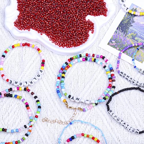 2000pcs Glass Seed Beads Bulk, 4mm 6/0 Mini Pony Spacer Small Individual Color Seed Beads for DIY Bracelet Necklaces Wrist Jewelry Making, Frosted Silver Red - color: Frosted Silver Red