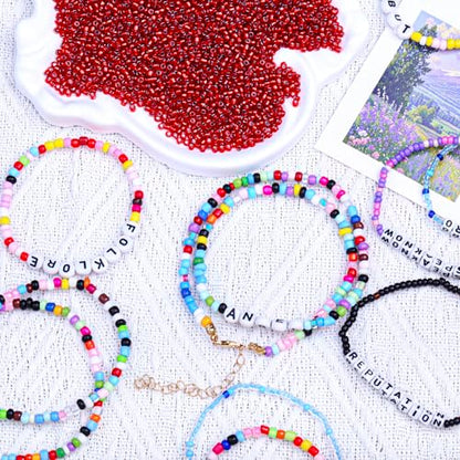 2000pcs Glass Seed Beads Bulk, 4mm 6/0 Mini Pony Spacer Small Individual Color Seed Beads for DIY Bracelet Necklaces Wrist Jewelry Making, Frosted Silver Red - color: Frosted Silver Red
